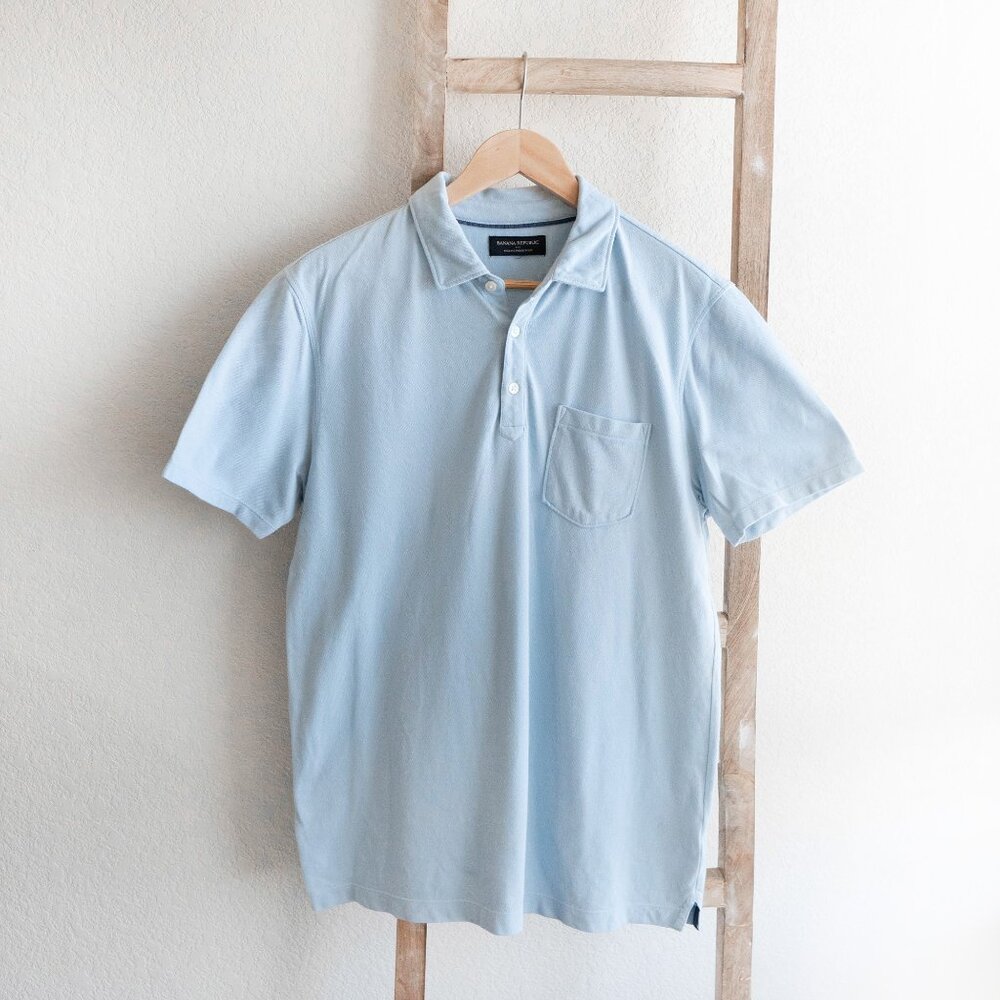 Banana Republic Men’s Shirt Sz Medium Light Blue 100% Cotton Piqué Pocket Polo